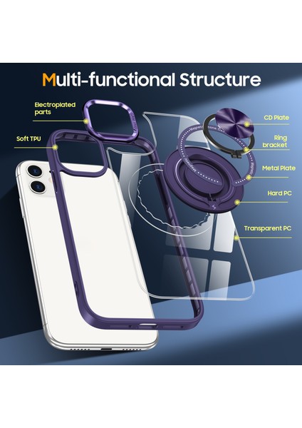 iPhone 12/12 Pro Manyetik Telefon Kılıfı Için Kickstand Tpu Çerçeve Şeffaf Pc Arka Kapak-Koyu Mor (Yurt Dışından) indirimleri