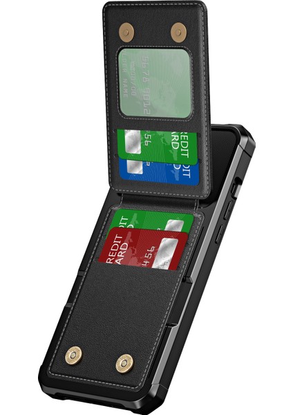 ZM11 iPhone 15 Pro Kılıf Kickstand Kart Yuvaları Pu Deri+Tpu Telefon Kapağı-Siyah (Yurt Dışından) modelleri