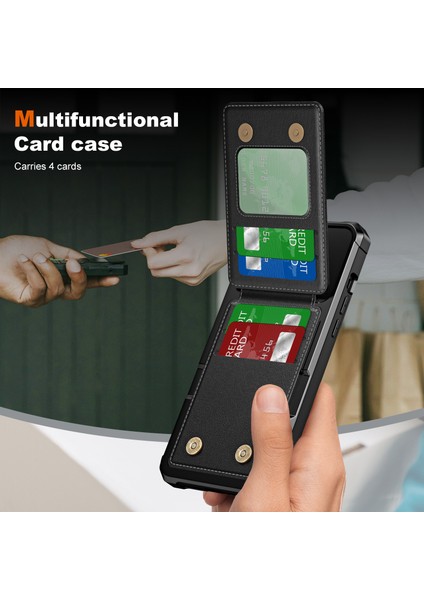 ZM11 iPhone 15 Pro Kılıf Kickstand Kart Yuvaları Pu Deri+Tpu Telefon Kapağı-Siyah (Yurt Dışından) fırsatları