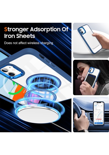 iPhone 12/12 Pro Manyetik Telefon Kılıfı Kickstand Tpu Çerçeve Şeffaf Pc Arka Kapak-Mavi (Yurt Dışından) fırsatları