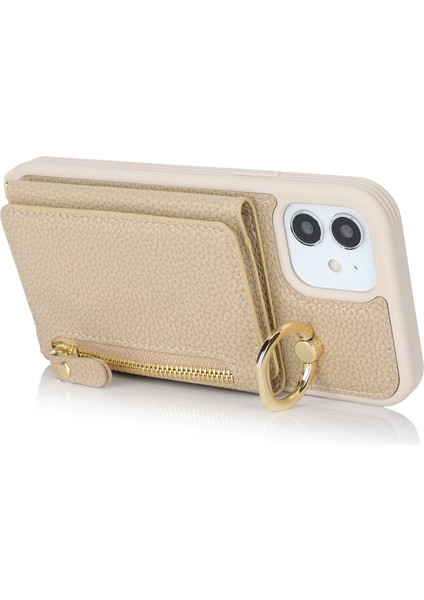 iPhone 12/12 Pro Için Kılıf Kart Çantası Halka Tutucu Litchi Doku Deri + Uzun Askılı Tpu Telefon Kılıfı-Bej (Yurt Dışından) fırsatları