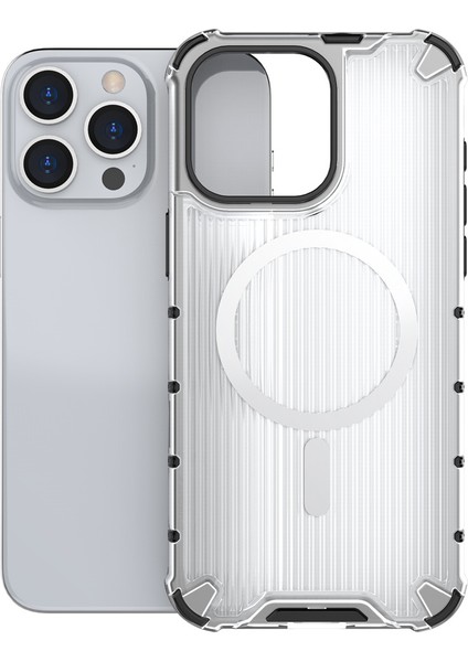 iPhone 13 Pro Max Için Manyetik Kılıf Şerit Desenli Pc+Tpu Hibrit Telefon Kılıfı-Beyaz (Yurt Dışından) fiyatları