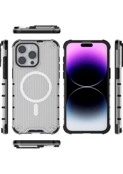 iPhone 13 Pro Max Için Manyetik Kılıf Şerit Desenli Pc+Tpu Hibrit Telefon Kılıfı-Beyaz (Yurt Dışından) fırsatları