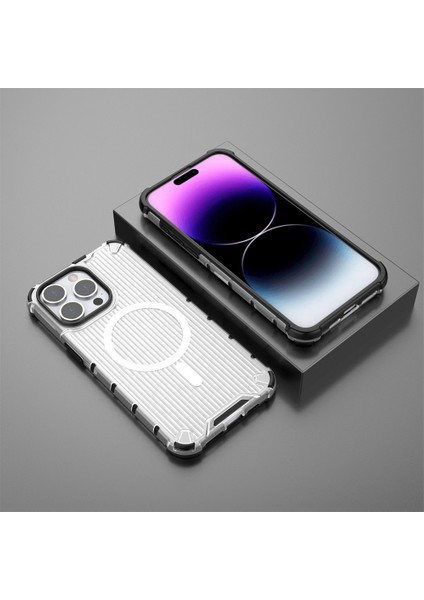 iPhone 13 Pro Max Için Manyetik Kılıf Şerit Desenli Pc+Tpu Hibrit Telefon Kılıfı-Beyaz (Yurt Dışından) indirimleri