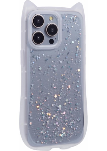 Jtw Serisi iPhone 15 Pro Tpu Kılıf Epoksi Glitter Pullarda Tpu Telefon Kapağı Kedi Kulak Tasarımı-Şeffaf Beyaz (Yurt Dışından) modelleri