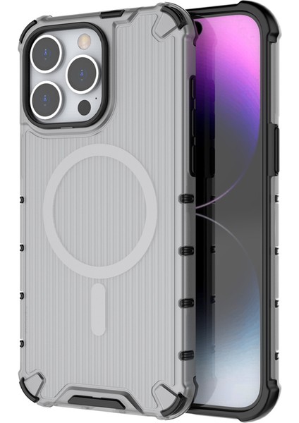 iPhone 13 Pro Max Için Manyetik Kılıf Şerit Desenli Pc+Tpu Hibrit Telefon Kılıfı-Siyah (Yurt Dışından)