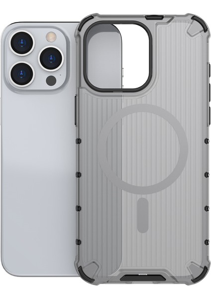 iPhone 13 Pro Max Için Manyetik Kılıf Şerit Desenli Pc+Tpu Hibrit Telefon Kılıfı-Siyah (Yurt Dışından) fiyatları