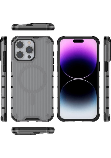 iPhone 13 Pro Max Için Manyetik Kılıf Şerit Desenli Pc+Tpu Hibrit Telefon Kılıfı-Siyah (Yurt Dışından) fırsatları