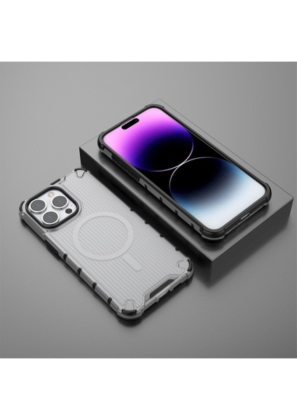iPhone 13 Pro Max Için Manyetik Kılıf Şerit Desenli Pc+Tpu Hibrit Telefon Kılıfı-Siyah (Yurt Dışından) indirimleri