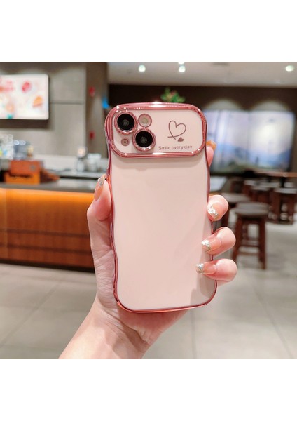 iPhone 15 Için Kılıf Dalga Çerçevesi Aşk Kalpli Yükseltilmiş Kamera Koruma Tpu Kapak-Gül Pembesi (Yurt Dışından)