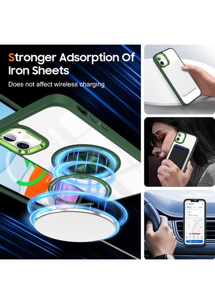iPhone 12/12 Pro Manyetik Telefon Kılıfı Için Kickstand Tpu Çerçeve Şeffaf Pc Arka Kapak-Siyahımsı Yeşil (Yurt Dışından)