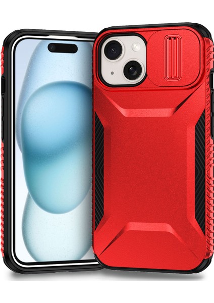 iPhone 14 Plus/15 Plus Kılıf Camshield Tpu+Pc Telefon Kılıfı Darbeye Dayanıklı Toz Geçirmez-Kırmızı (Yurt Dışından)