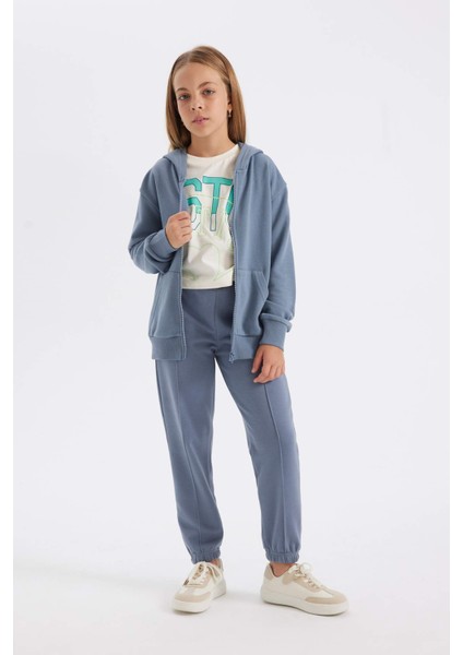 Kız Çocuk Gri Standart Fit Beli Paçası Lastikli Cepli Okul Jogger Eşofman Altı X9036A624AU