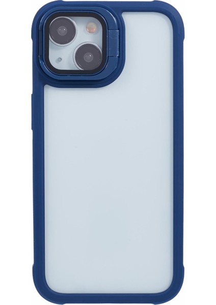 iPhone 13 Kılıf Lens Çerçevesi Kickstand Pc+Tpu Kaymaz Kenar Telefon Kapağı-Koyu Mavi (Yurt Dışından)