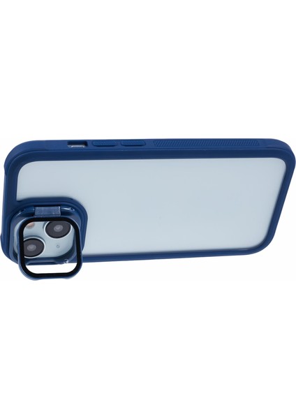 iPhone 13 Kılıf Lens Çerçevesi Kickstand Pc+Tpu Kaymaz Kenar Telefon Kapağı-Koyu Mavi (Yurt Dışından) fırsatları