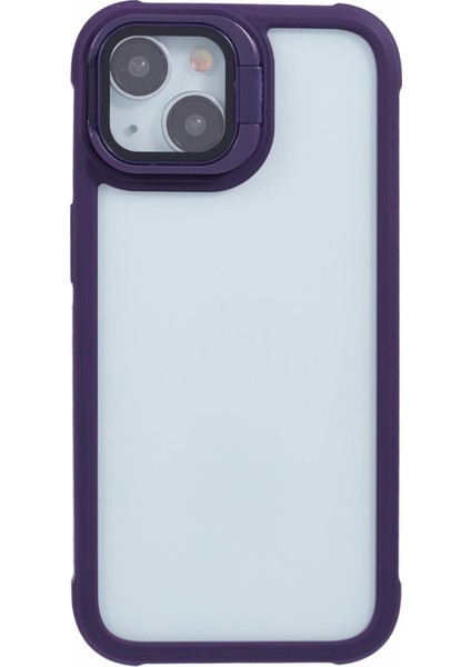 iPhone 13 Için Kılıf Lens Çerçevesi Kickstand Pc+Tpu Kaymaz Kenarlı Telefon Kapağı-Mor (Yurt Dışından)