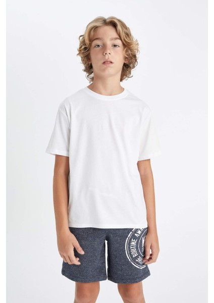 Erkek Çocuk Bisiklet Yaka Beyaz Kısa Kollu Basic Düz Okul Tişörtü K1687A624AU