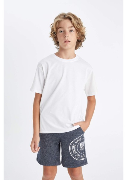 Erkek Çocuk Bisiklet Yaka Beyaz Kısa Kollu Basic Düz Okul Tişörtü K1687A624AU fırsatları