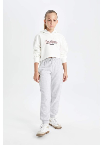 Kız Çocuk Oversize Geniş Kalıp Crop Kapüşonlu Baskılı Sweatshirt D0314A824AU
