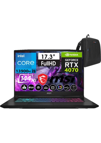 Msı Katana 17 Intel Core I9-13900H 24GB Ddr5 1tb SSD 8GB/RTX4070 Freedos 17.3" 144 Hz Fhd IPS Taşınabilir Bilgisayar B13VGK-1242XTRW02+WEBLEGELSINÇANTA