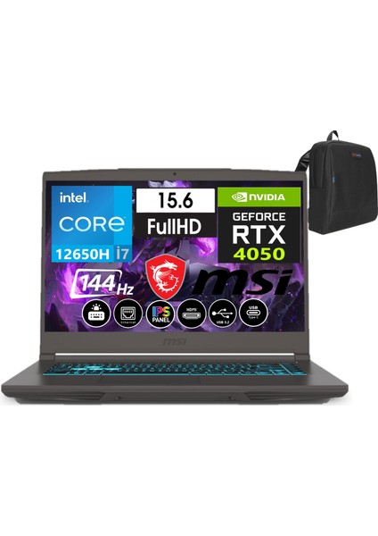 Thin A15 12.nesil Core I7 12650H 40GB 4tb SSD 6GB/RTX4050 Freedos 15.6" 144 Hz Fhd IPS Taşınabilir Bilgisayar B12VE-1891XTRW20+WEBLEGELSINÇANTA