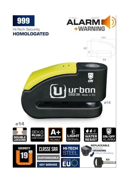 Securıty 999 S.r.a Sınıfı Alarmlı Disk Kilidi 14MM Pim fiyatları