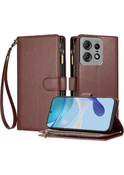 Motorola Moto Kenar 50 Pro Cüzdan Fermuar Çanta Kapak Için Kılıf Folio Kapak (Yurt Dışından)
