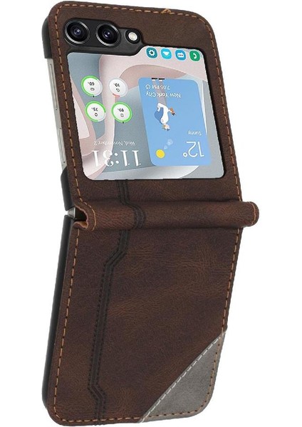 Samsung Galaxy Z Flip 6 Pu Deri Handy Standı Kart Yuvaları Kapak (Yurt Dışından)