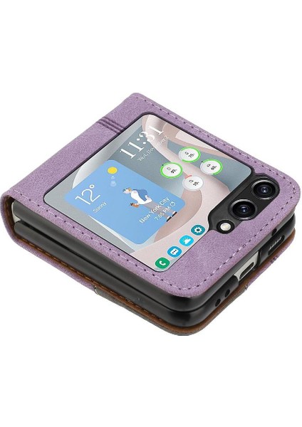 Samsung Galaxy Z Flip 6 Pu Deri Handy Standı Kart Yuvaları Kapak (Yurt Dışından)