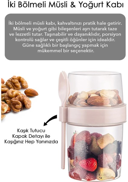 3'lü Set Yoğurt Müsli Saklama, Beslenme Kabı Kaşıklı Karışık Renkler