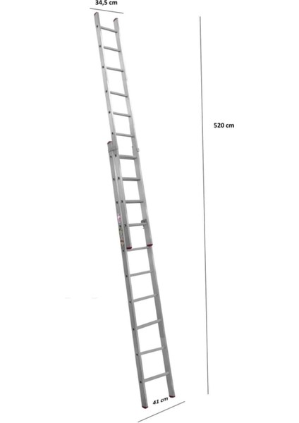 Sürgülü 2x3 MT. Endüstriyel Alüminyum Merdiven 6metre PTT Merdiven