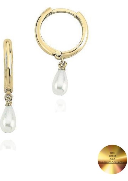 18K Serie Oro Hakiki Inci Halka Minimal Gümüş Küpe