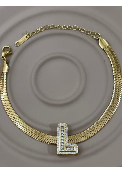 Çelik Gold Harf Bileklik( L Harfi)