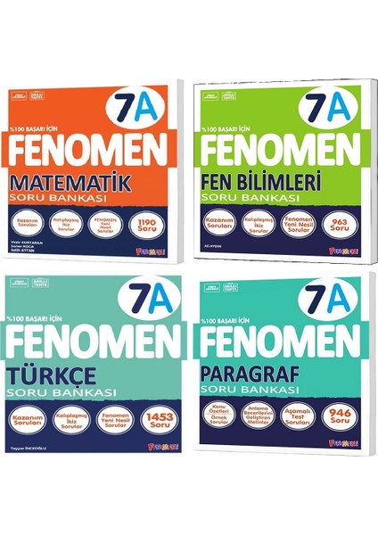 Okul 2025 7. Sınıf Matematik + Türkçe + Fen + Paragraf A Serisi Soru Seti 4 Kitap