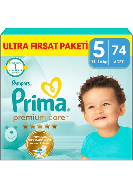 Bebek Bezi Premium Care 5 Numara 74 Adet Ultra Fırsat Paketi