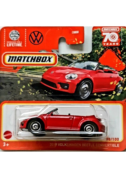 Matchbox 2019 Volkswagen Beetle Cabrio Kırmızı 98/100 (Kısa Kart) HLD14