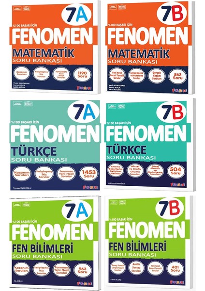 Fenomen Okul 2025 7. Sınıf Matematik + Türkçe + Fen A + B Serisi Soru Seti 6 Kitap