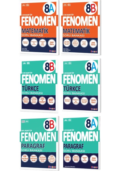 Okul 2025 8. Sınıf Matematik + Türkçe + Paragraf A + B Serisi Soru Bankası Seti 6 Kitap