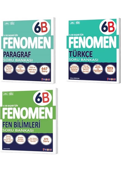 Fenomen Okul 2025 6. Sınıf Paragraf + Türkçe + Fen B Serisi Soru Seti 3 Kitap
