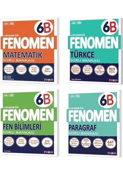 Fenomen Yayıncılık Okul 2025 6. Sınıf Matematik + Türkçe + Fen + Paragraf B Serisi Soru Seti 4 Kitap