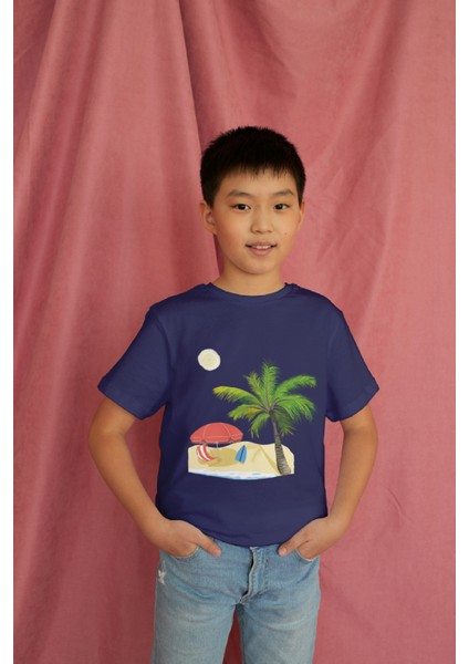 Erkek Çocuk Pamuk Premium Palmiye Baskılı Kısa Kol Tshirt modelleri