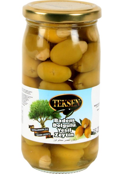 Teksen Badem Dolgulu Yeşil Zeytin Cam KAVANOZ-200G