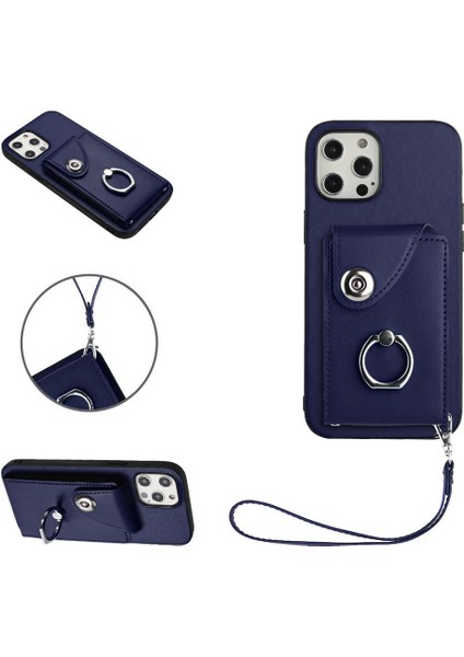 Iphone 12 Için Kılıf Pro Max El Kayışı Deri Koruyucu Kapak Kart Yuvası (Yurt Dışından)