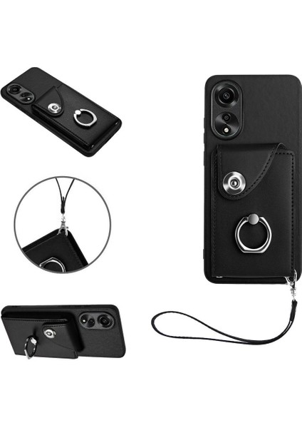 Oppo A78 4g Koruyucu Kapak Için Kılıf El Kayışı Deri Kart Yuvası Tutucular (Yurt Dışından)