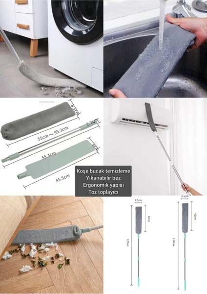 Tekno Trust Sihirli Mikrofiber Başlıklı Girintili Yüzey Dip Köşe Raf Temizleme Mopu Toz Alma Fırçası 3 Parça fiyatları
