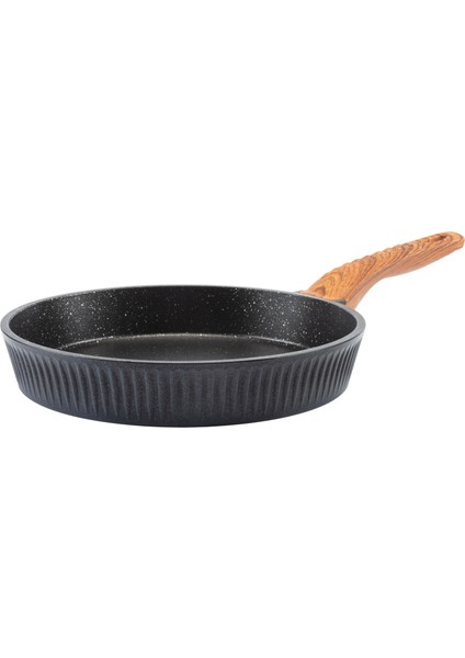 Premium Bio Granit Alüminyum Döküm Nisch Tava Seti (Siyah-Koyu Ahşap Kulp) fiyatları