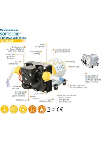 12V 2.1 Bar 11.3l Diyaframlı Hidrofor Karavan Su Pompası (Kutusuz)