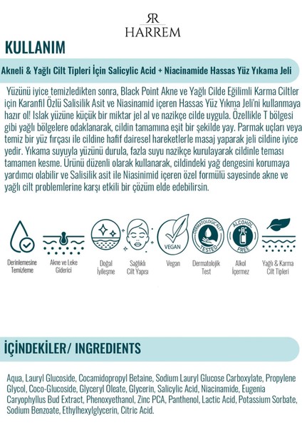 Akneli&yağlı Cilt Tipleri Için Saliyclic Acid+Niacinamide Hassas Yüz Yıkama Jeli 200 ml Black P.int