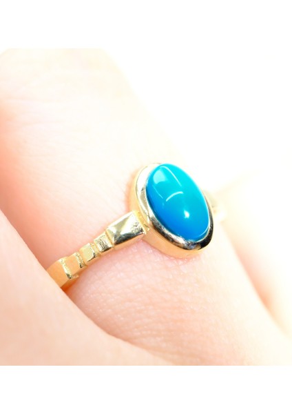 Gümüş Yüzük - Firuze-Turkuaz Taşlı Oval Kesim Boğumlu Modern Tasarım 925 Ayar Gümüş Tektaş Yüzük fiyatları