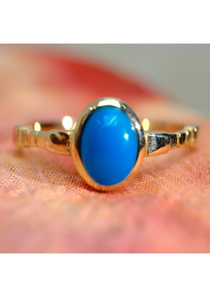 Gümüş Yüzük - Firuze-Turkuaz Taşlı Oval Kesim Boğumlu Modern Tasarım 925 Ayar Gümüş Tektaş Yüzük fırsatları